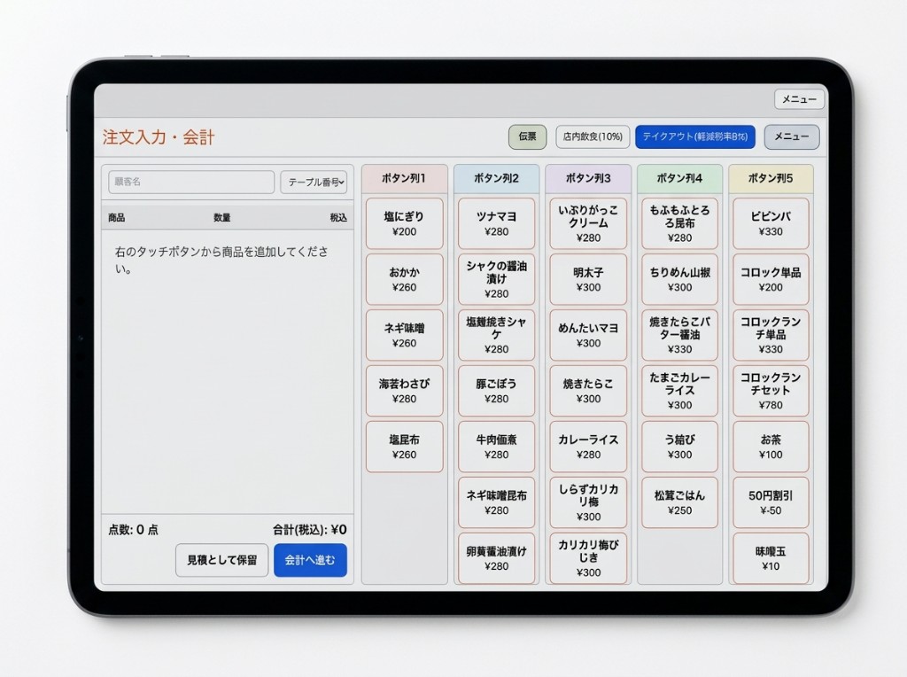 machi-sys POS レジ画面（注文入力・会計）のスクリーンショット